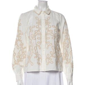 Sezane Embroidered Long Sleeve Button Down Top